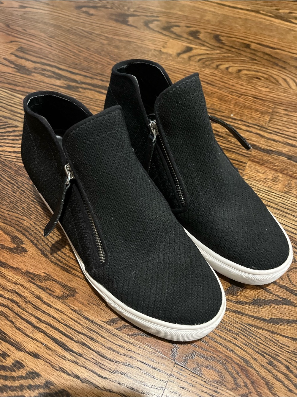 Steve Madden Black Wedge Sneaker Boots with White Sole